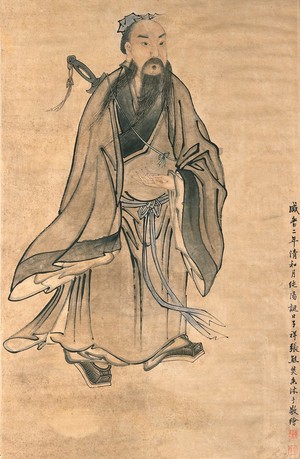 view A standing man. Watercolour by a Chinese painter.