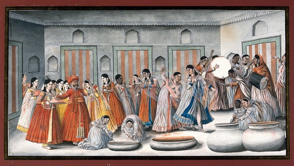 Holī festival. Watercolour by a Lucknow painter, 18--.