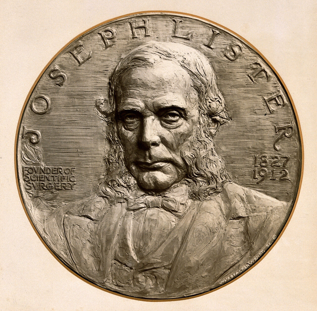 Joseph Lister, 1st Baron Lister. Photograph of a bas relief by J.B. Wendt., 1800-1899, by Julia Bracken Wendt