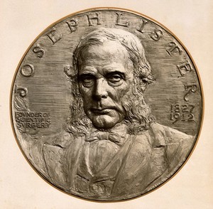 view Joseph Lister, 1st Baron Lister. Photograph of a bas relief by J.B. Wendt.