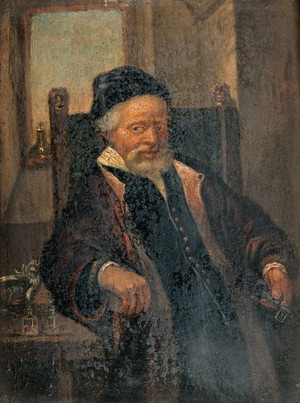 view The smith Jan Lutma, designated as a portrait of a member of the Molins family. Oil painting after Rembrandt.