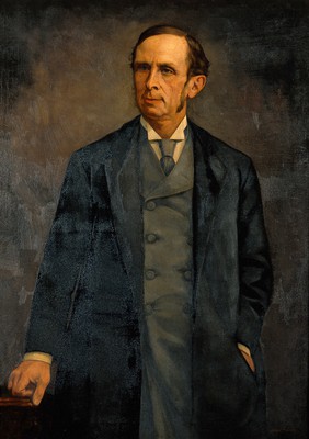 Sir Morell Mackenzie (1837-1892), otorhinolaryngologist. Oil painting by Harry Herman Salomon after a photograph.