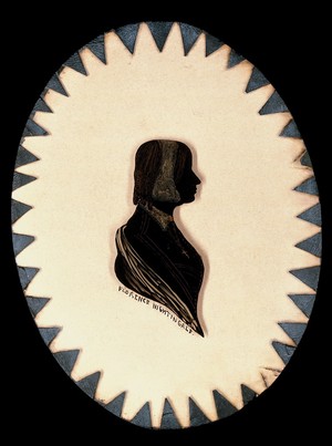 view Florence Nightingale in silhouette. Ink painting.