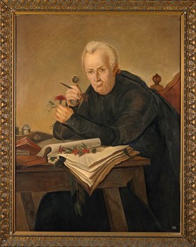 José Celestino Mutis (1732-1808), Spanish naturalist. Oil painting by R. Cristobal, 1930.