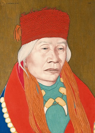Noch Slak, wife of Captain Jack of Kisbyyoks (Kispiox), British Columbia. Pastel by W. Langdon Kihn, 1924.