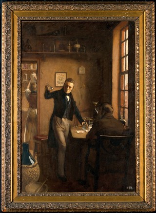 The discovery of quinine, 1820. Oil painting by Ernest Board, 191-.