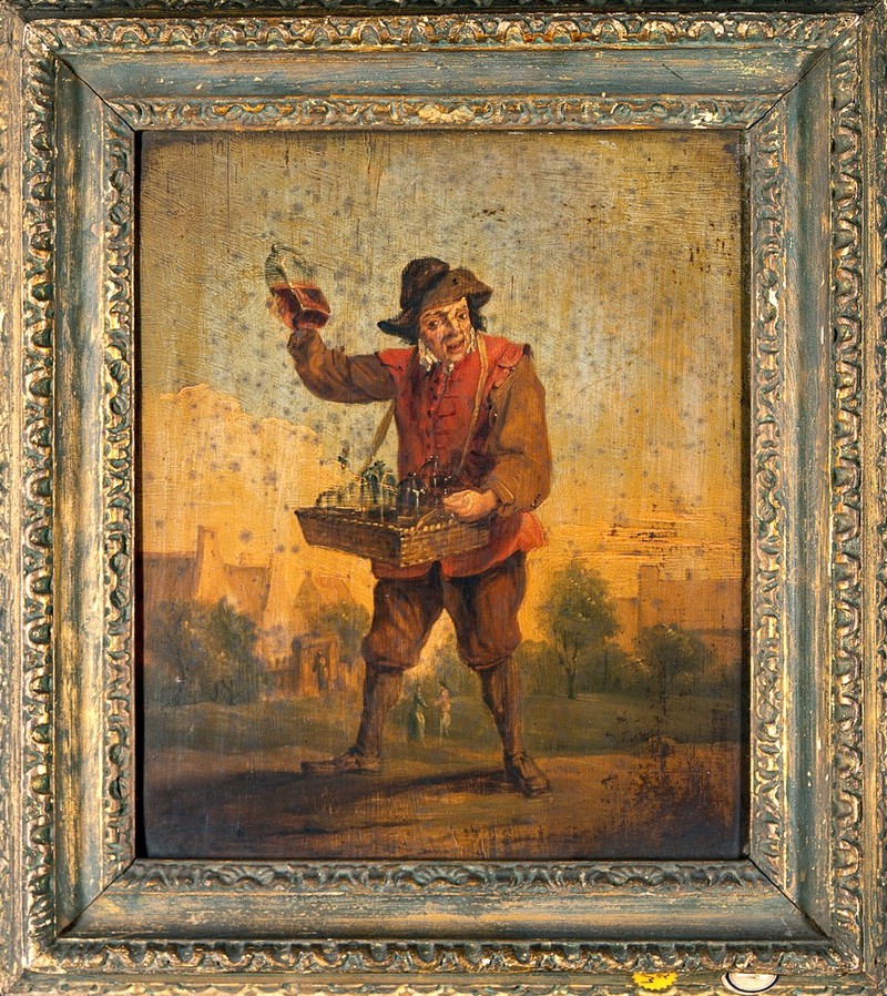 A medicine vendor. Oil painting after David Teniers the younger., by David Teniers the Younger