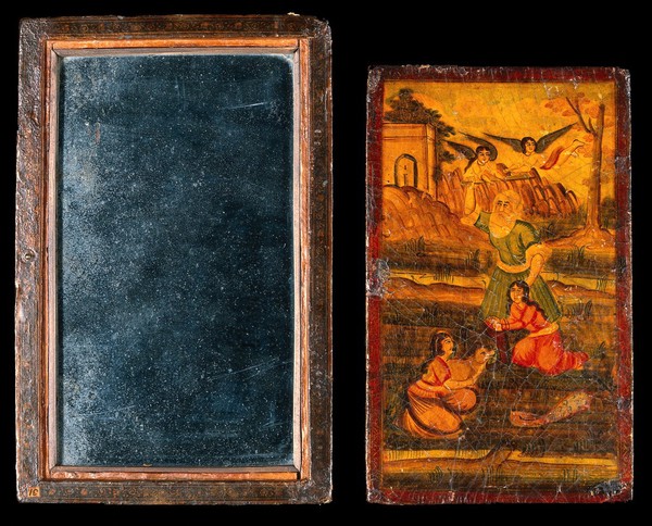 Mirror-case. Lacquer painting by a Persian artist (Qajar).
