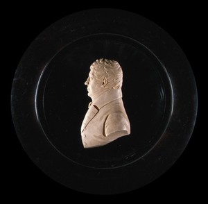 view Edward Jenner. Wax or plaster relief by T.R. Poole, 1809.