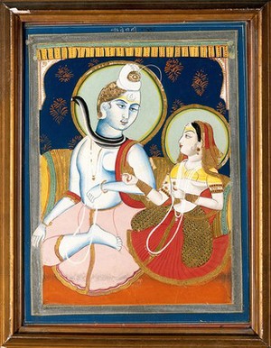 view Shiva and Parvati. Gouache.