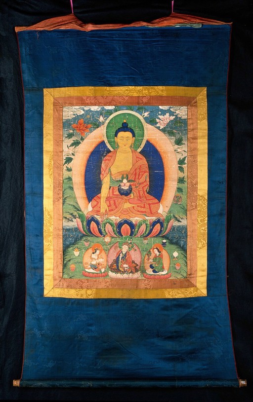 Bhaisajyaguru (the Medicine Buddha) and Padmasambhava (below