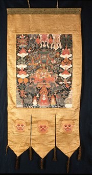 Attributes of dPal-Idan Lha-mo (Rematī) in a "rgyan tshogs" banner. Distemper painting by a Tibetan painter.