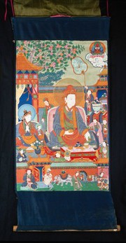 Episodes in the life of Prince Dri-med-kun-Idan. Distemper painting by a Tibetan painter.