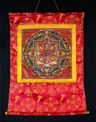 Mandala of black and white Mahākālas. Distemper painting by a Tibetan painter.