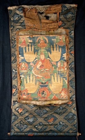 The third Dalai Lama Sonam Gyatso (1543-1588) and his entourage. Distemper painting.