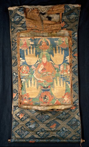 view The third Dalai Lama Sonam Gyatso (1543-1588) and his entourage. Distemper painting.