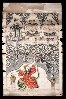 The deities of medicine. Watercolour by a Chinese painter.