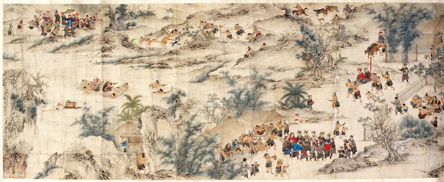 China: a Ch'uan with scenes of village life among frontier peoples. Painting attributed to Shi-Ling Chon Shen (Pai-Yang Shan-Yen), dated "Lung Ch'ing" (5th year, 1571) (?).