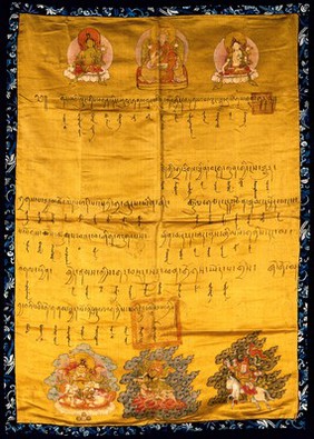 Figures and inscriptions. Watercolour attributed to a Thai painter.