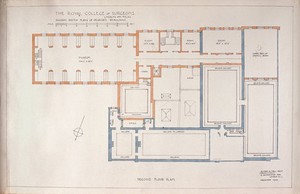 view Proposed rebuilding of the Royal College of Surgeons of England: plan of second floor. Watercolour by Alner W. Hall (Alner & Hall), November 1944.