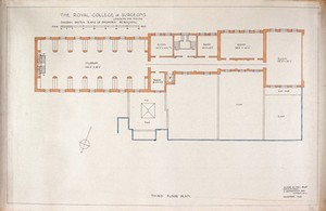 view Proposed rebuilding of the Royal College of Surgeons of England: plan of third floor. Watercolour by Alner W. Hall (Alner & Hall), November 1944.