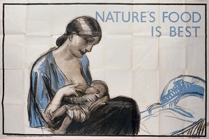 view A mother breastfeeding her child. Lithograph.