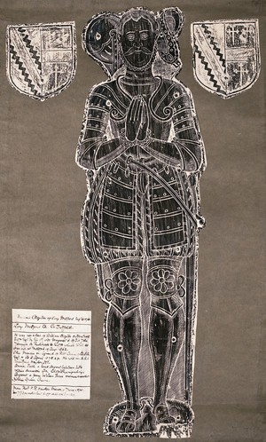 view Francis Clopton, Long Melford, Suffolk, 1577. Brass rubbing by F.R. Hawkes Mason, 1895.