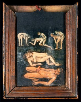 Five erotic scenes. Oil painting by Summonte, 18--.