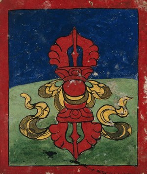 view Tibetan fortune telling card. Watercolour, Tibet.