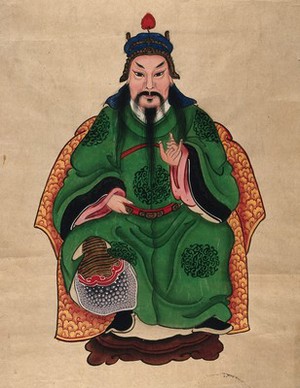 view A Chinese deity. Gouache painting by a Chinese artist, ca. 1850.