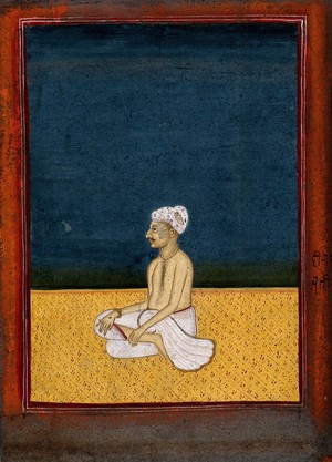 view An Indian man seated. Gouache painting.