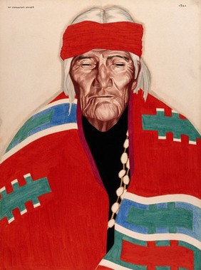 Jose Saiow, a Laguna Pueblo Indian medicine man. Pastel by W. Langdon Kihn, 1921.