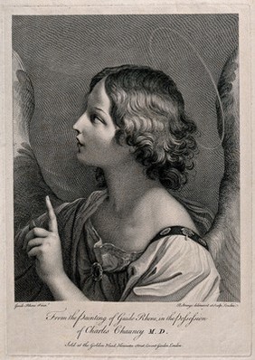 The angel Gabriel at the Annunciation to the Virgin. Engraving by R. Strange after Guido Reni.