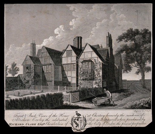 Abraham Cowley's house in Chertsey. Line engraving by J. Basire.
