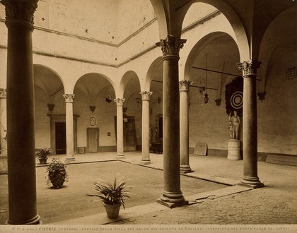 Galileo Galilei: courtyard of Villa del Gallo. Process print.