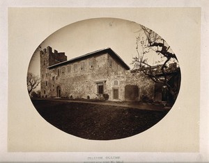 view Galileo Galilei: exterior of Villa del Gallo, Count Galletti's museum of Galileo. Process print.