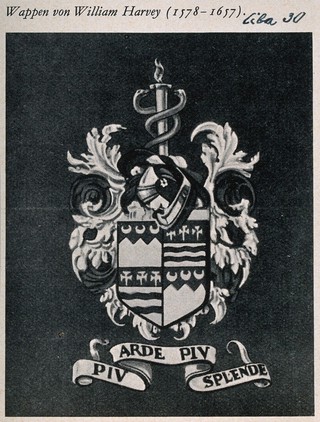 William Harvey: Coat of arms. Reproduction of an engraving.