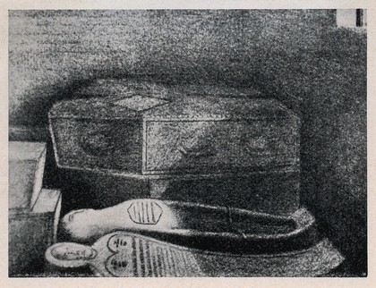 William Harvey: his coffin in the vault of the Harvey family grave in Hempstead, Essex. Process print.