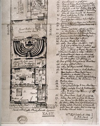 John Hunter's residence: ground plan of Hunter's premises at No. 28 Leicester Square in 1792, as drawn in 1832. Photograph by Grove Son and Boulton.