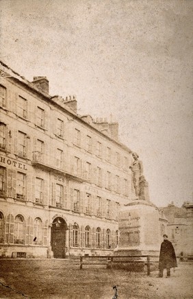 Boulogne: statue of Edward Jenner outside the Hôtel des Bains. Photograph by A. Sutherland, ca. 1900 (?).