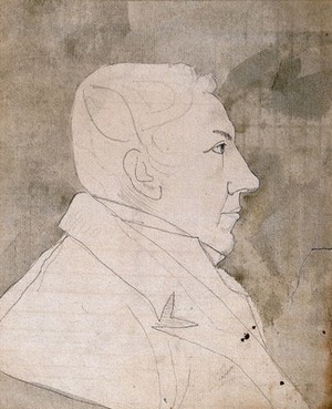 view Edward Jenner (?), in profile. Pencil and wash, 1800/1820.