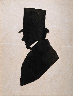 A man in profile wearing a top hat, possibly a member of the Jenner family. Silhouette, 1810/1840(?).