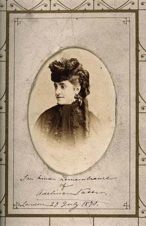 view Adelina Patti, head and shoulders. Photograph by C.H. Reutlinger, 1865/1870.