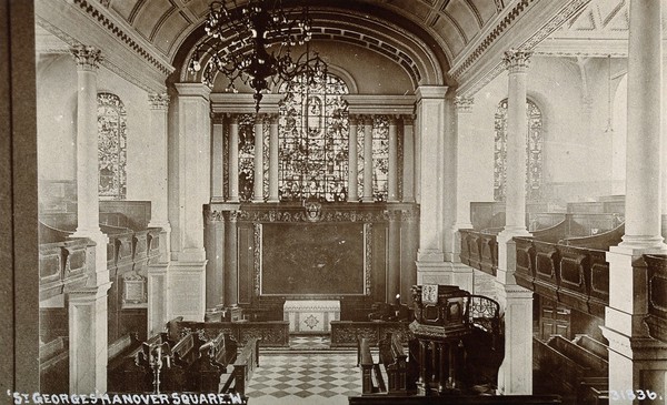 St. Georges's church, Hanover Square, London; interior. Process print.