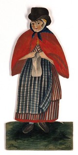 A country woman wearing hat and red cloak. Watercolour attributed to S. Jenner.