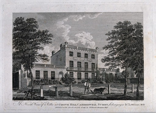 John Coakley Lettsom's house: north view of Grove Hill, Camberwell, Surrey. Egraving by Darton and Harvey, after G. Samuel, 1817