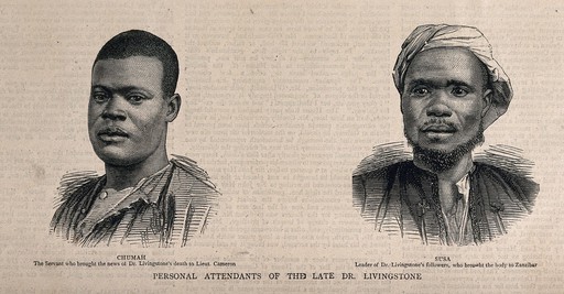 Chumah and Susah, David Livingstone's servants. Etching.
