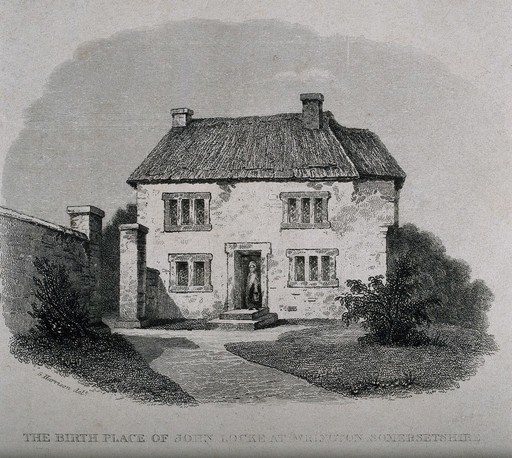 The cottage in Wrington, where John Locke was born. Etching.