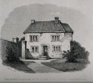 view The cottage in Wrington, where John Locke was born. Etching after G. Harrison, 1837.