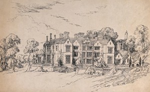 view Embley Park, Hampshire, home of Florence Nightingale's family. Lithograph after Frances Parthenope Nightingale, June 1854.